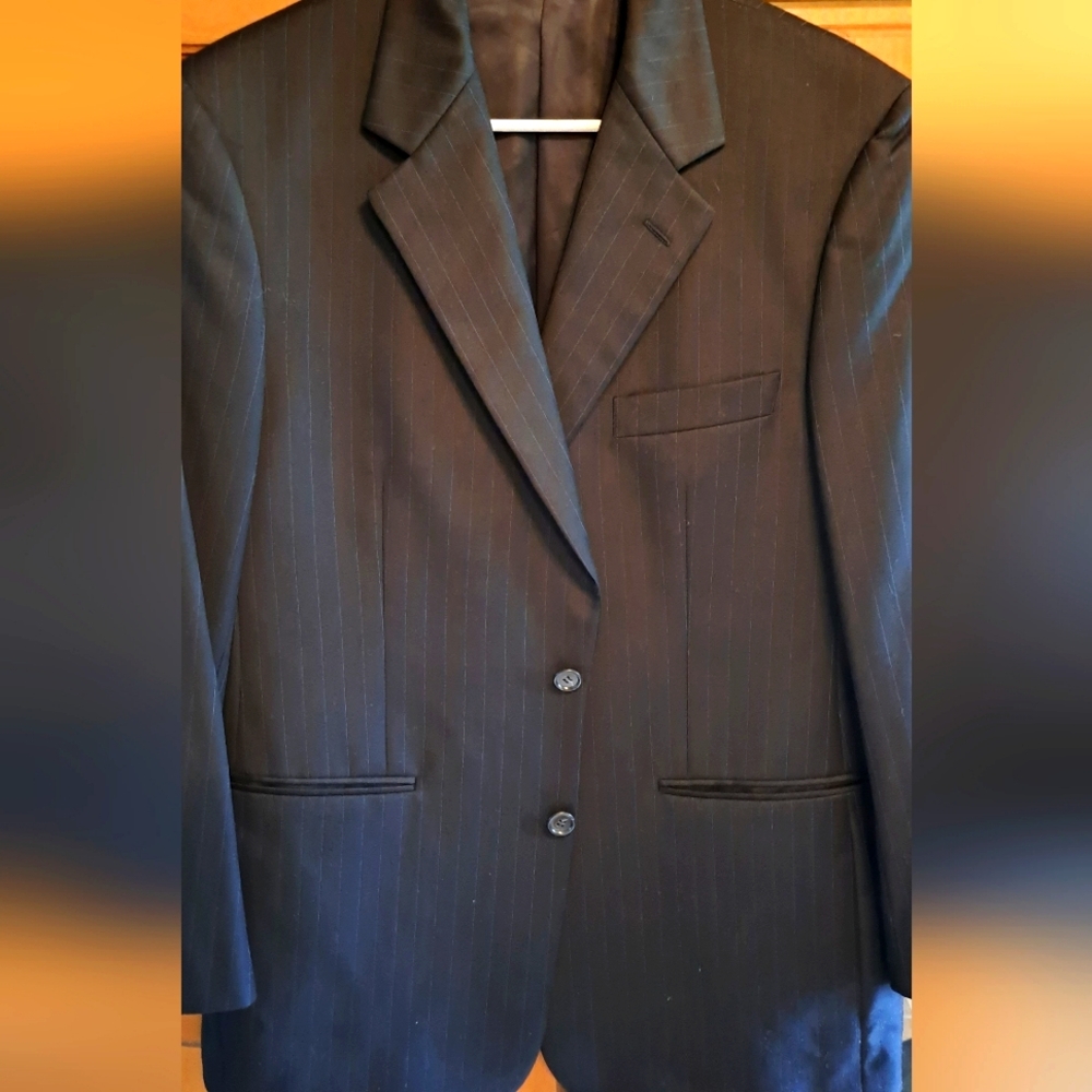 Mens Brooks Brothers Navy Pin Striped 100% Wool Blazar/Suit Jacket 42 Lined